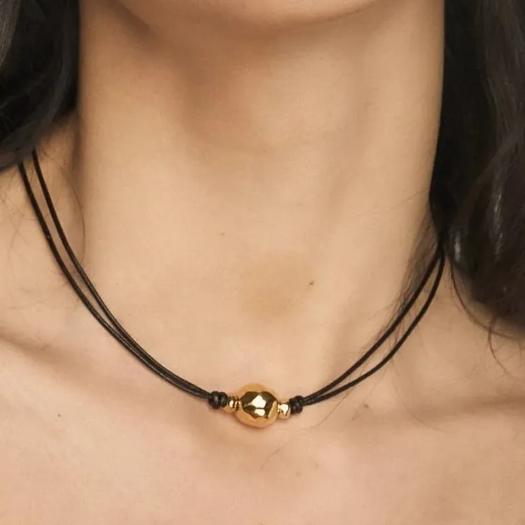 Vidda 24K Gold-Plated Sterling Silver Metal Alloy Natural Leather Necklaces Unisex Black-1