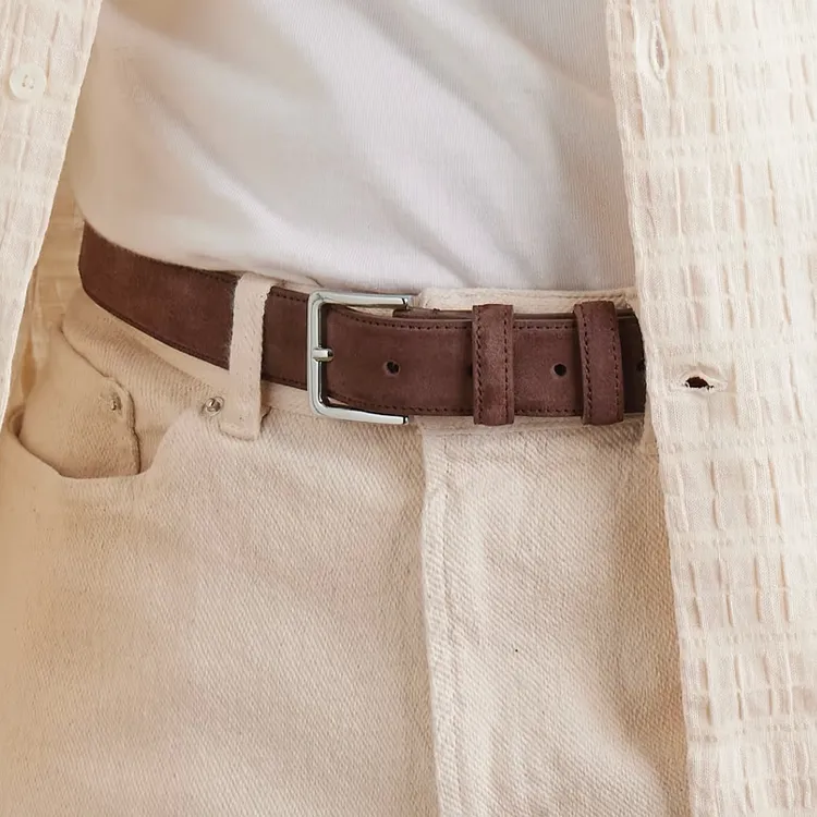 MR P Suede Cow Leather Suede Leather Belts Men's Brown Width: 3CM-1