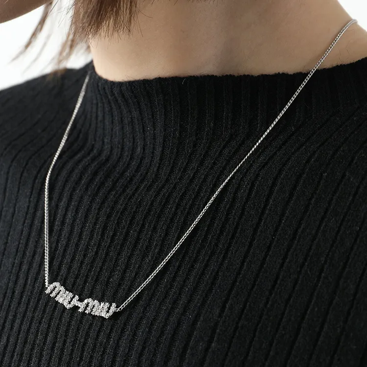 MIU MIU Crystal Metal Necklaces Women's Silver-2