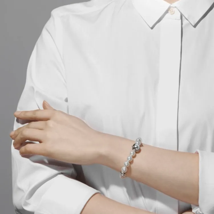 MIKIMOTO Cultured Pearl Metal Polyester Sterling Silver Bracelets Unisex Silver-2
