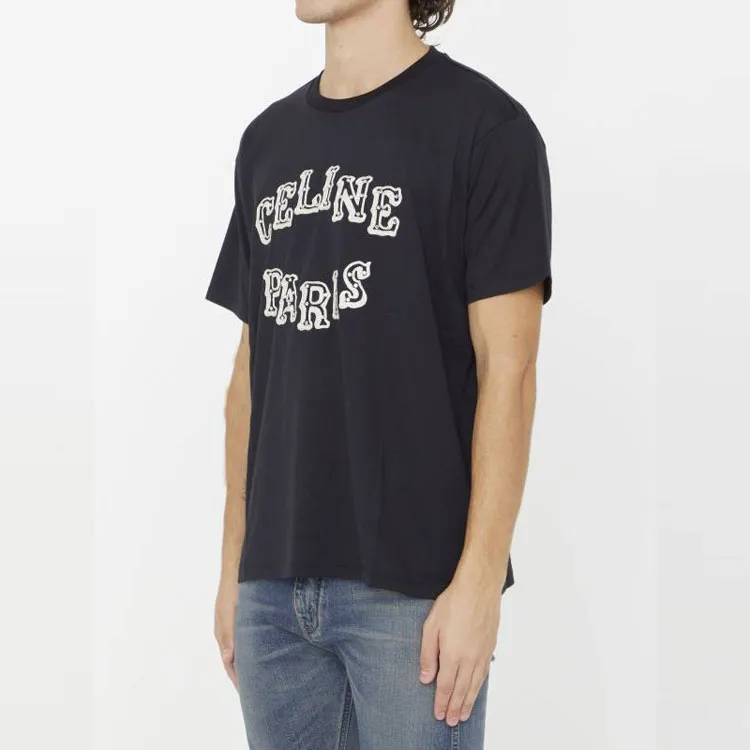 CELINE Embellished Logo Embroidered Cotton Jersey T Shirt-1