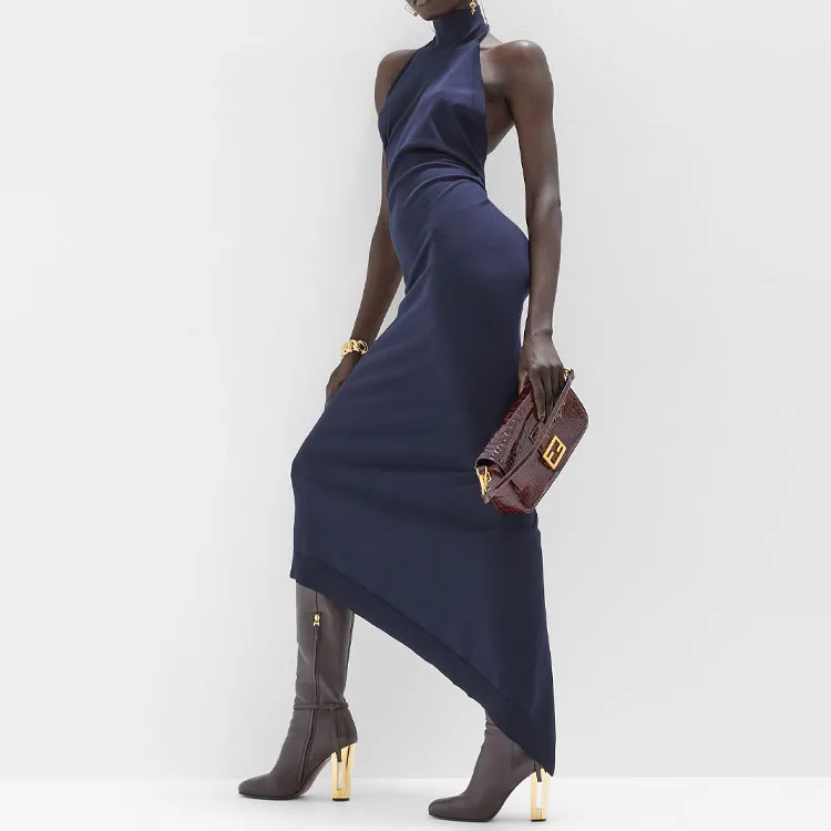 FENDI Open Back Asymmetric Knitted Maxi Dress-3