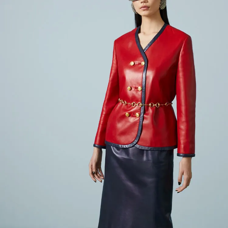 GUCCI Leather Jackets Women's Red-4