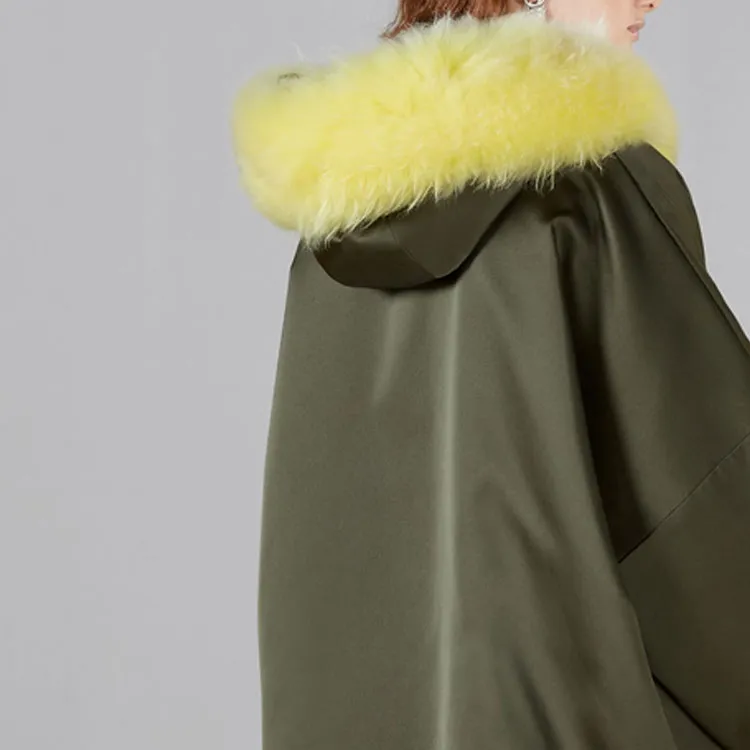 GUCCI Fur-trim Satin Parka Coat-5