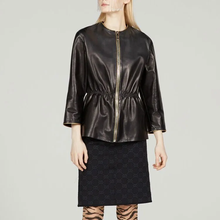 GUCCI Leather Jackets Women's Black-3