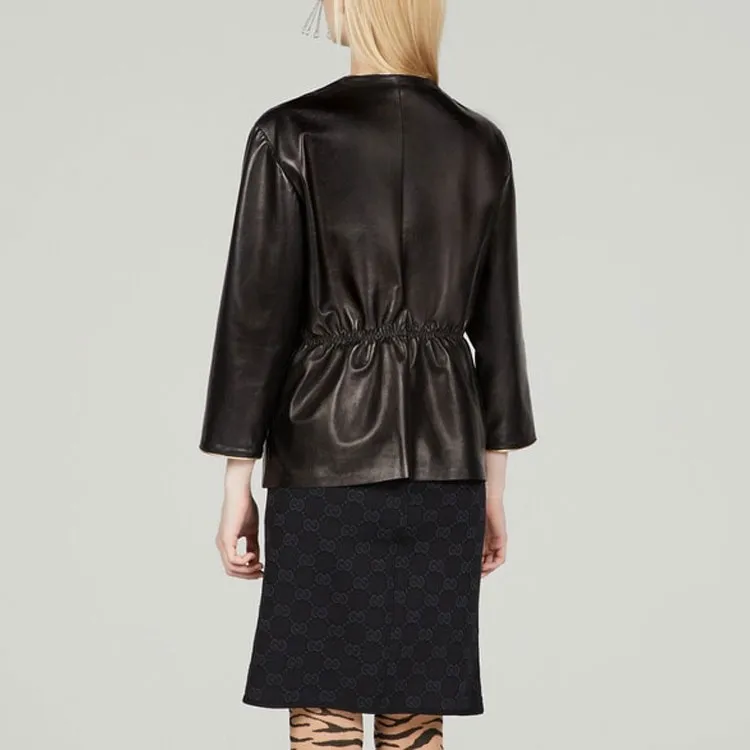 GUCCI Leather Jackets Women's Black-2