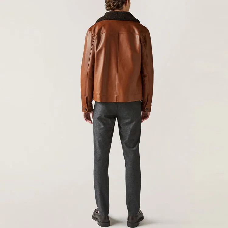 Loro Piana Leather Jacket Men's Calfskin Brown-4