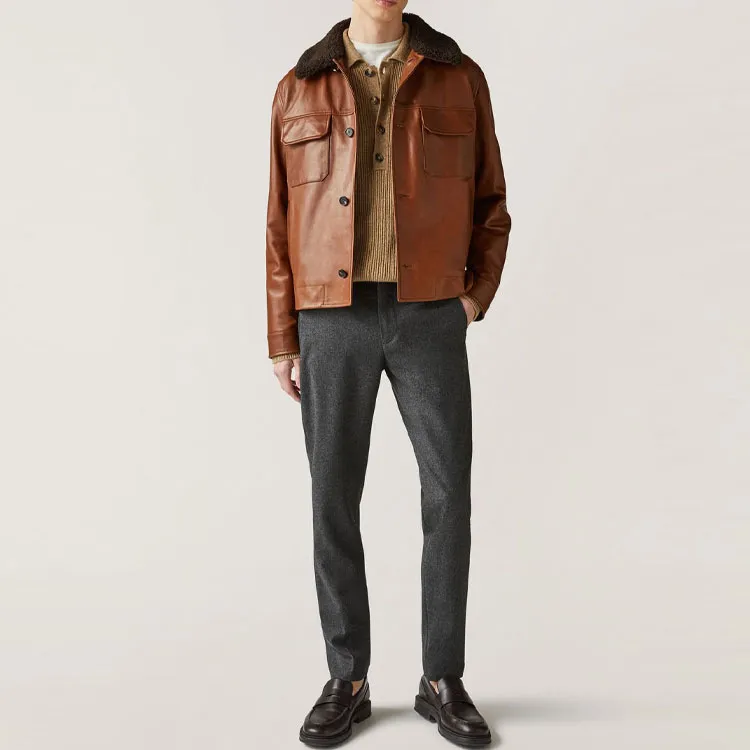 Loro Piana Leather Jacket Men's Calfskin Brown-2