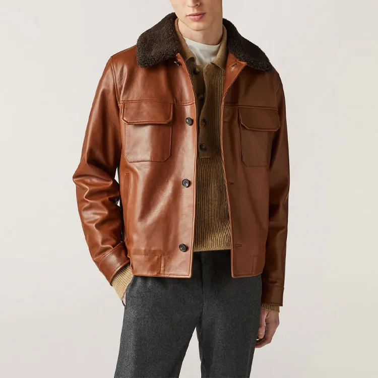 Loro Piana Leather Jacket Men's Calfskin Brown-3