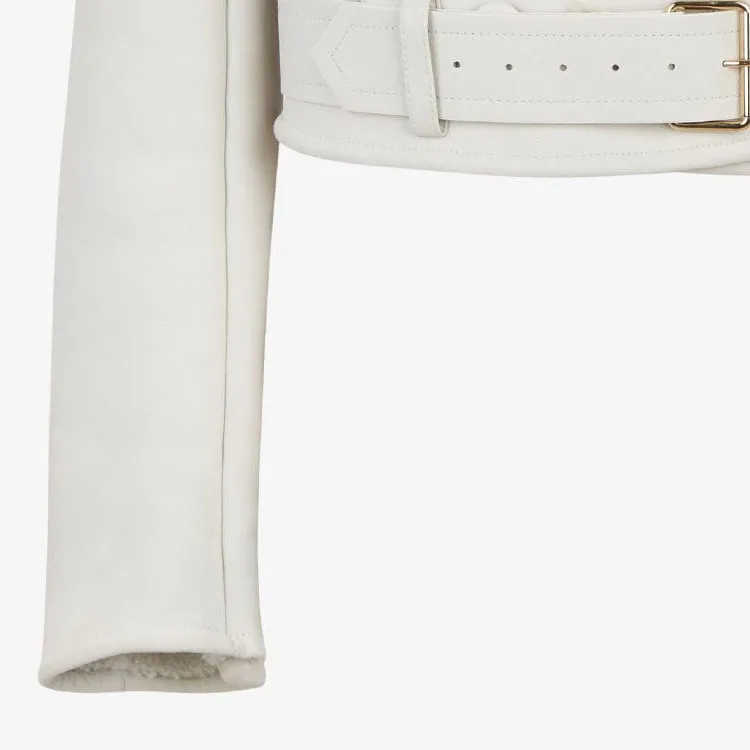 FENDI Leather Jacket Women's White-4