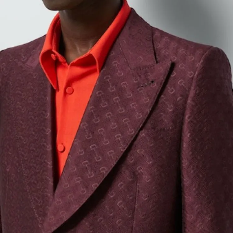 GUCCI FW23 Business Suits Coats Men's Burgundy-4