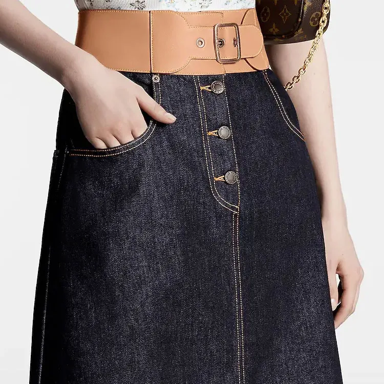 LOUIS VUITTON Eyelet Belt Denim Skirt-1