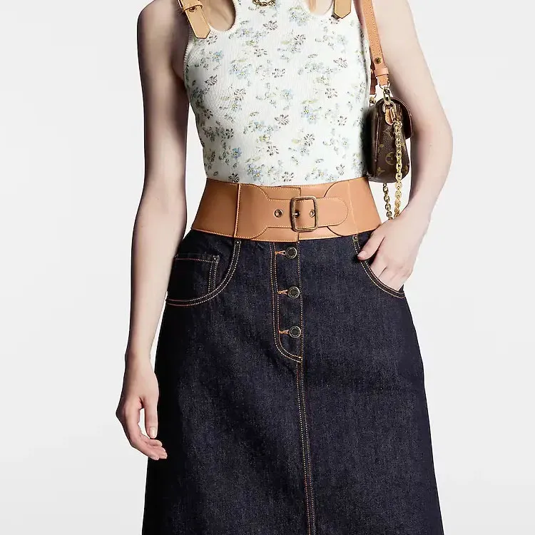 LOUIS VUITTON Eyelet Belt Denim Skirt-2