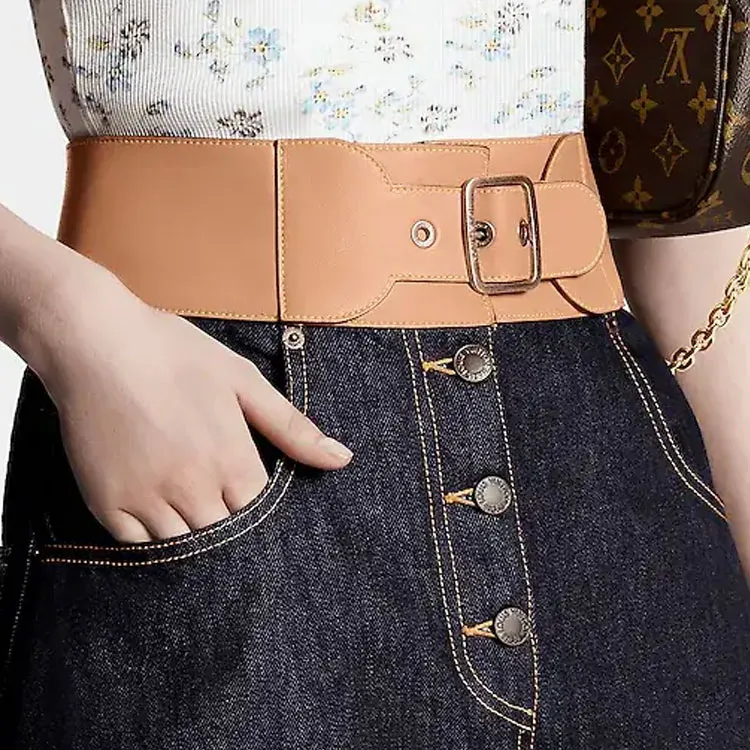 LOUIS VUITTON Eyelet Belt Denim Skirt-3