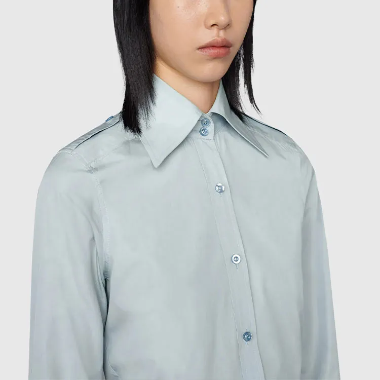 GUCCI Fine Cotton Poplin Shirt Blue-4