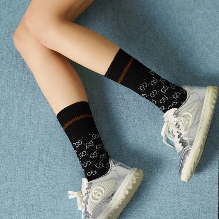 GUCCI FW23 Mid Calf Socks Unisex 1 Pack Black Gray-2