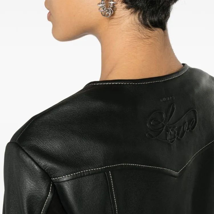 PINKO Eyelet detailed Leather Jacket-4