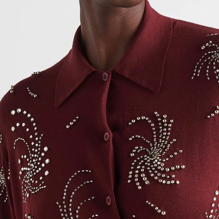 PRADA Crystal embellished Cashmere Polo Shirt-5
