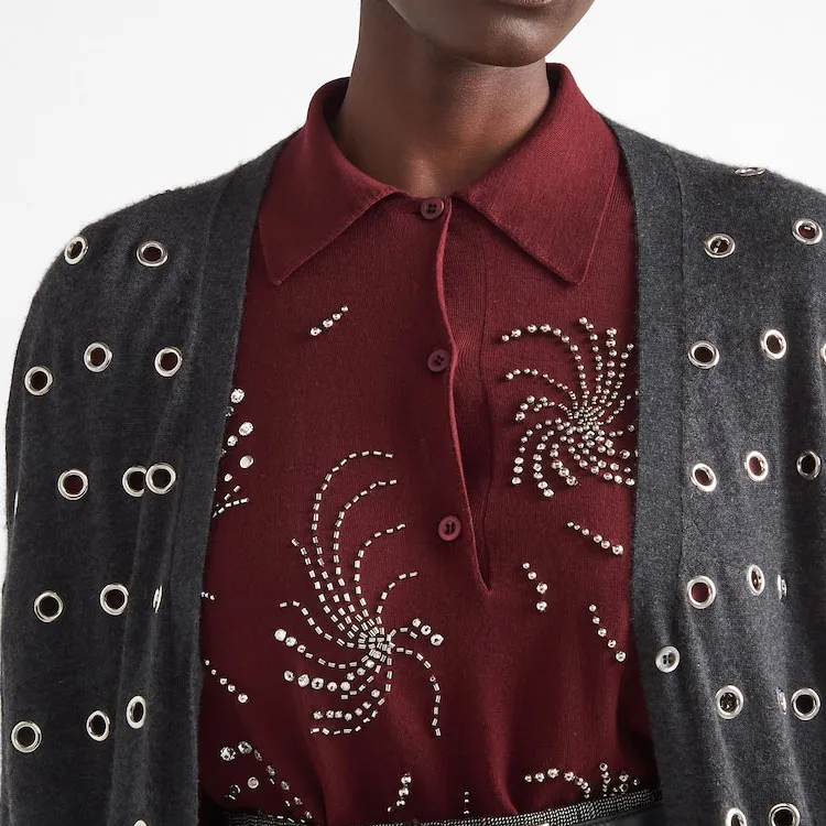 PRADA Crystal embellished Cashmere Polo Shirt-4