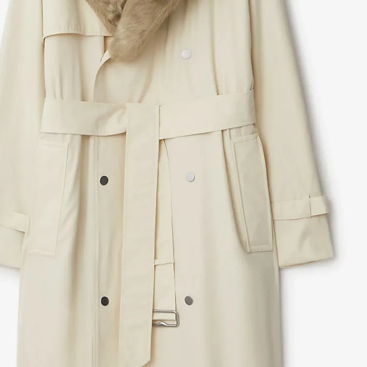 Burberry Trench Coat Women's Plain White Fabric-7