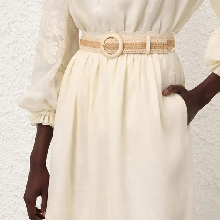 Zimmermann Embroidered Linen Maxi Skirt-3