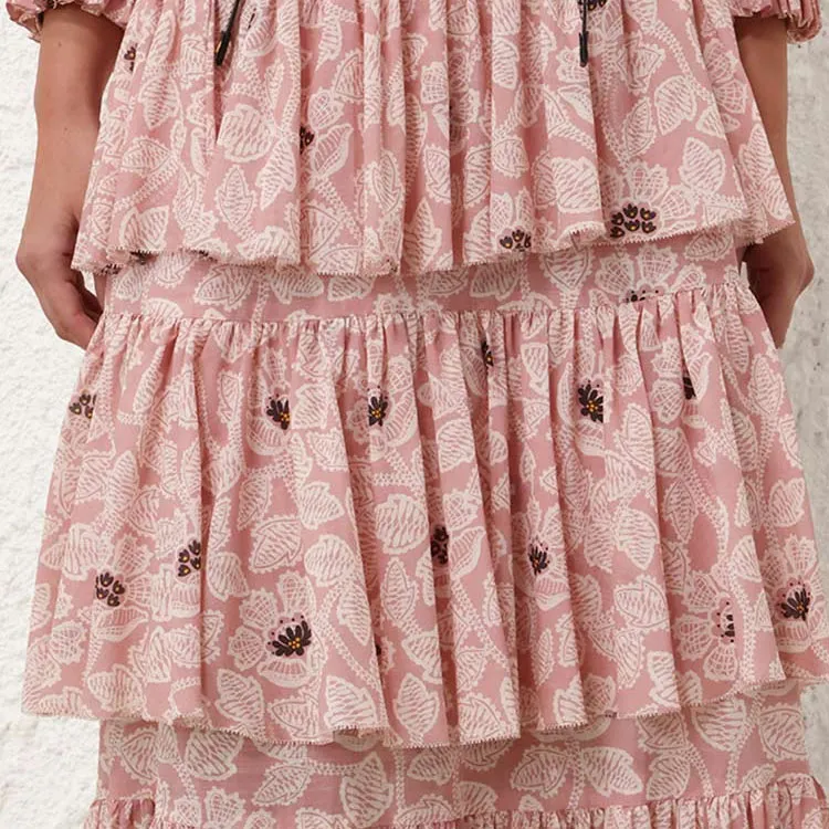 Zimmermann Pink Tiered Ottie Midi Dress-4