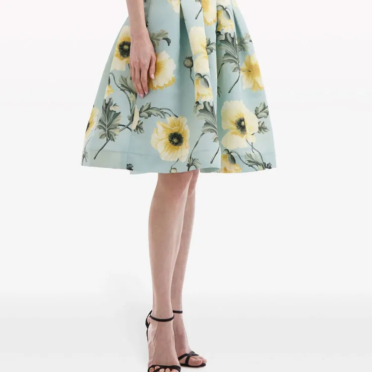 Oscar De La Renta Poppy-print Split-neck Faille Dress-1