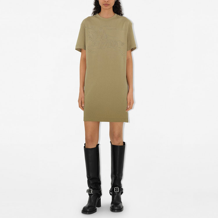 ワンピース Burberry Embroidered Jersey Shirt Dress Check Cotton Shirt Dress in Lichen - Women | Burberry® Official