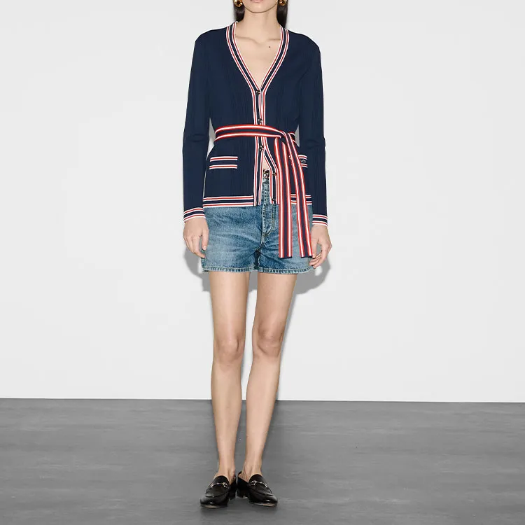 GUCCI Stripe trim Tied Cardigan-1