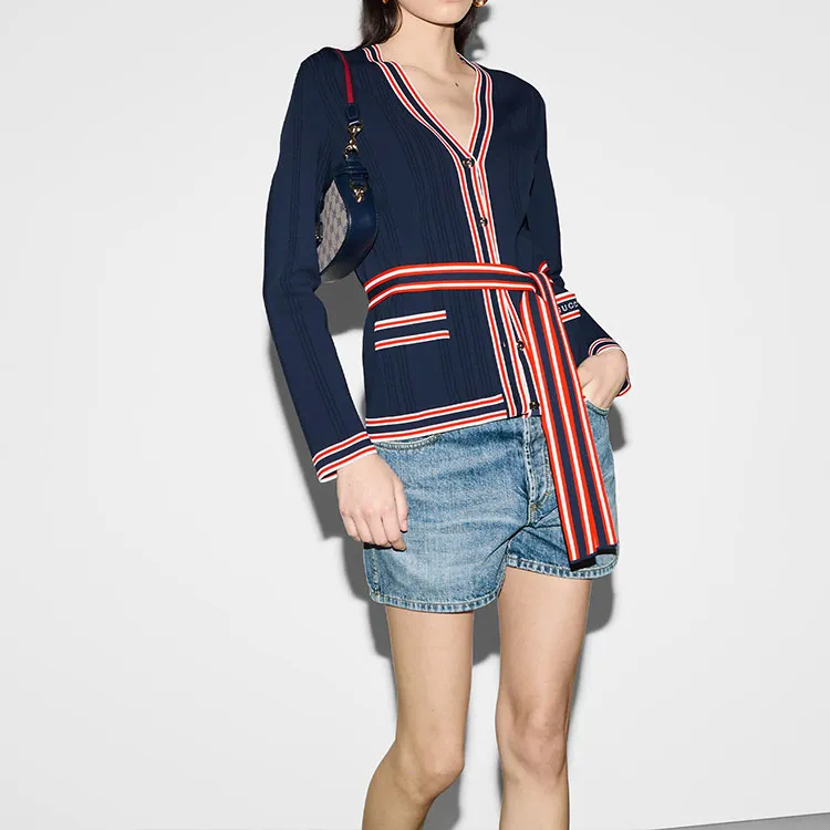 GUCCI Stripe trim Tied Cardigan-3