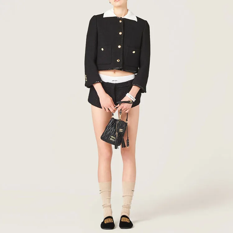 MIU MIU Sequined Crewneck Button Up Jacket-1