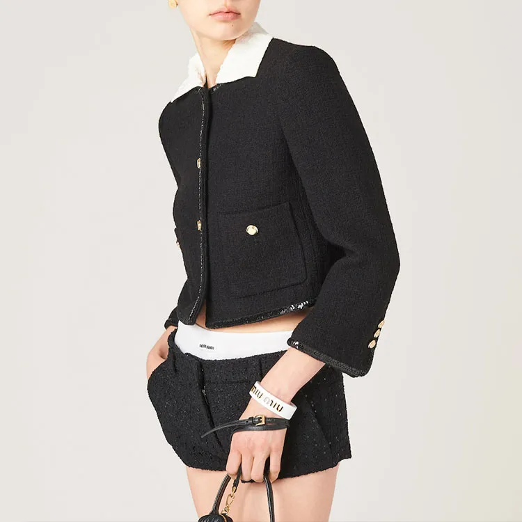 MIU MIU Sequined Crewneck Button Up Jacket-3