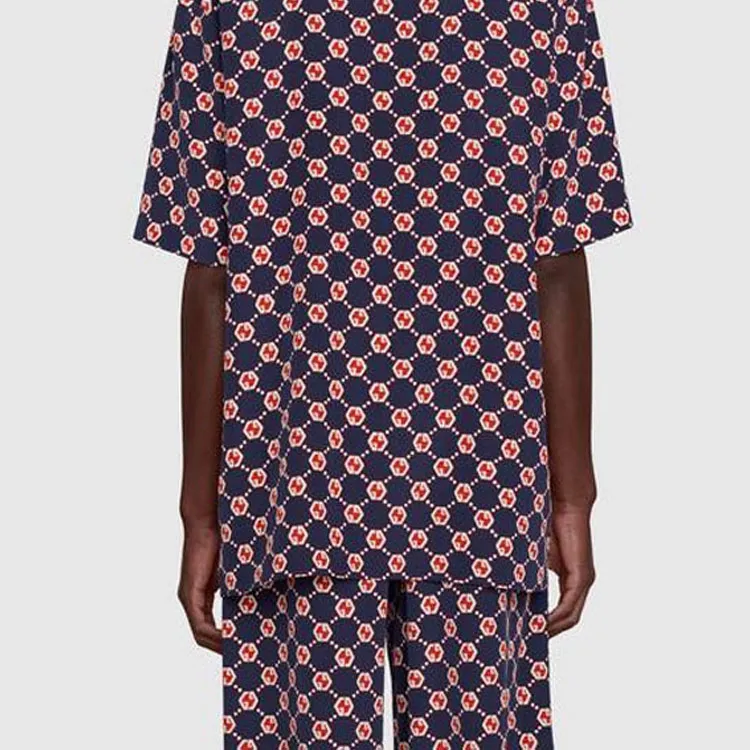 GUCCI Borderless Scrollwork Shirt Men's Blue-5