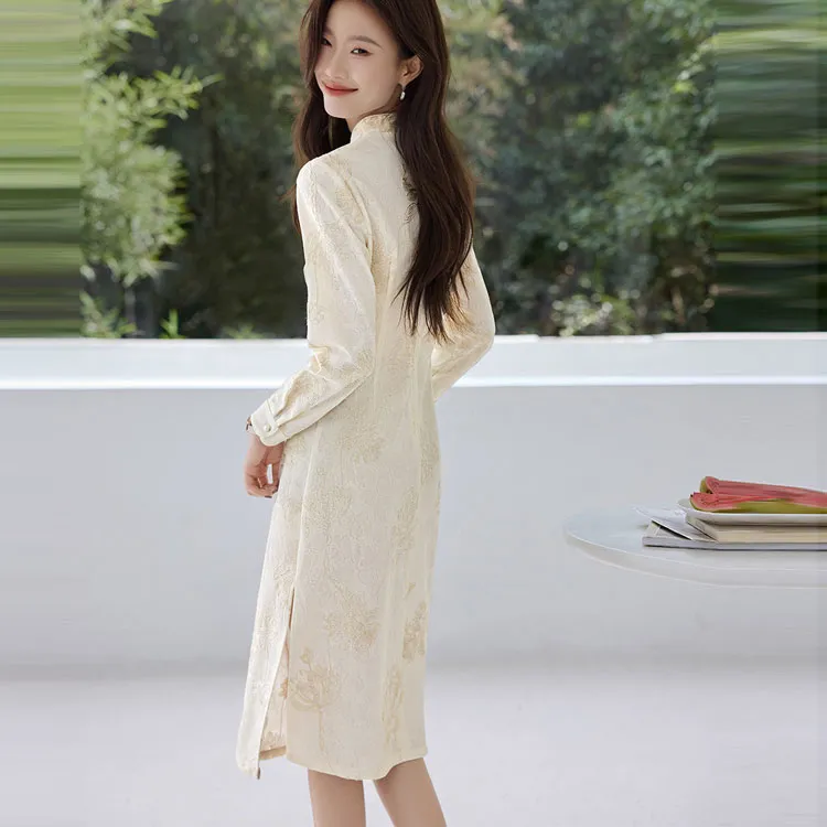 Mo Han Yi Mei Long Sleeved Dress Women's Ecru-2