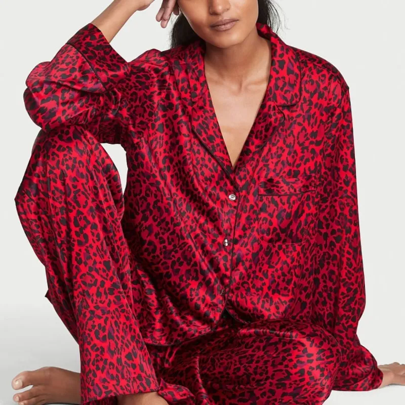 Victoria's Secret Pajama Set Women's Red Panther Print-1