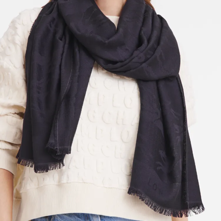 LONGCHAMP Wool Knit Scarves Women's Dark Purple-1