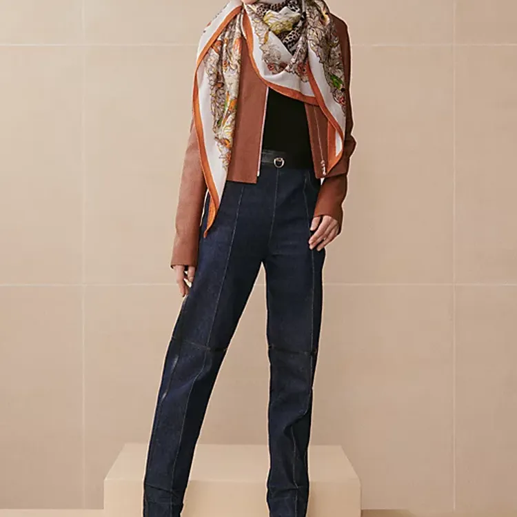 HERMES Cashmere Knit Scarves Unisex Orange-1
