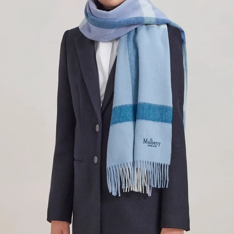 Mulberry Merino Sheep Wool Knit Scarves Unisex Blue White-2