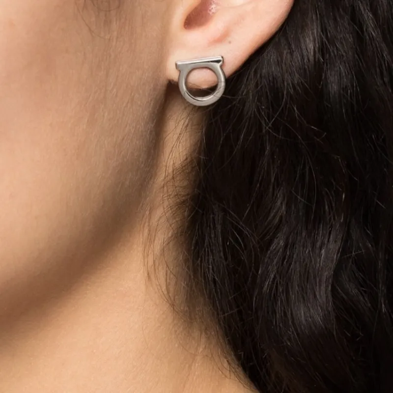 FERRAGAMO Brass Stud Earrings Women's Silver-4
