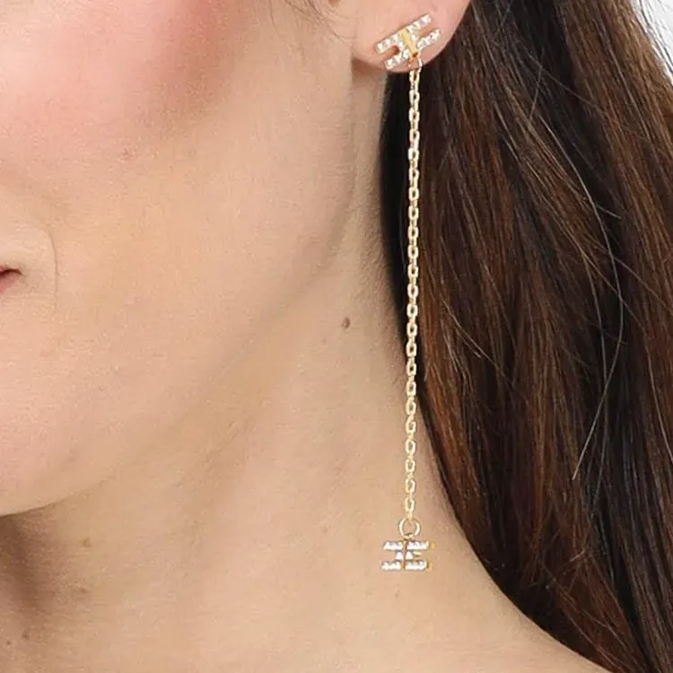 Elisabetta Franchi Embellished Dangle Designed Earrings-1