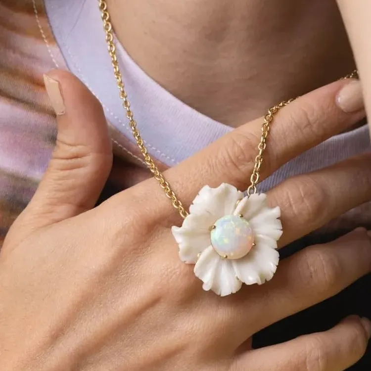 Irene Neuwirth 18kt Yellow Gold One Of A Kind Tropical Flower Opal Necklace-2