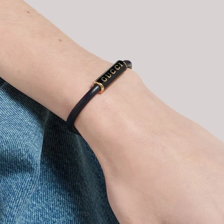 GUCCI Enamel, Leather, Brass Bracelets Women's Black-3