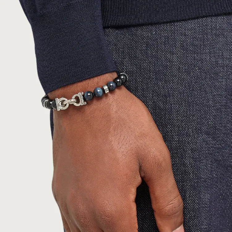 FERRAGAMO Molten Rock Pearl, Brass, Semi Precious Stone Bracelets Men's Black-3