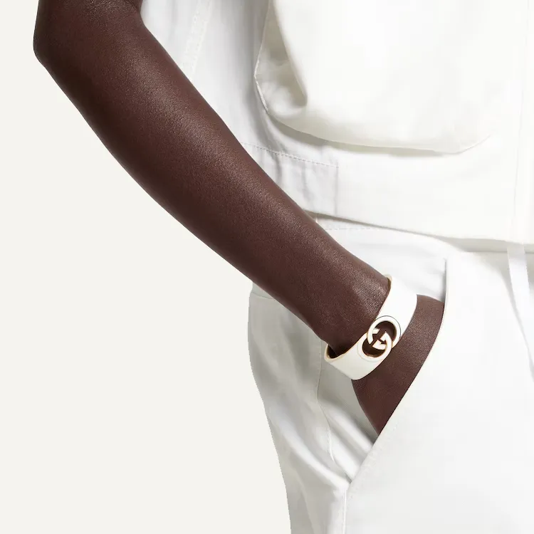 GUCCI Enamel Brass Bangles Unisex White-4