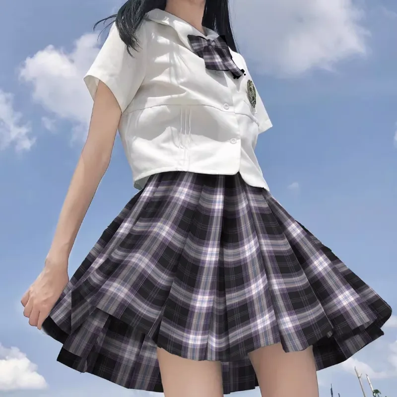 SHENBEI JK Casual Short Skirts Women's Purple Plaid City Skirt-1