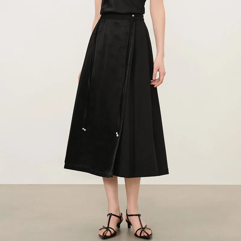 JZ. ANNAKRO Casual Long Skirt Women's Plain Black-2