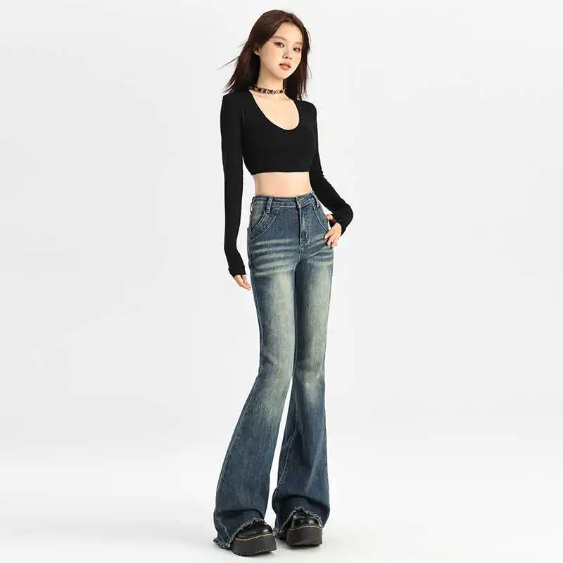 YINLEI Jeans Women's Vintage Blue-3