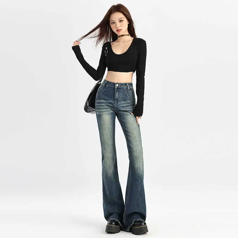 YINLEI Jeans Women's Vintage Blue-1