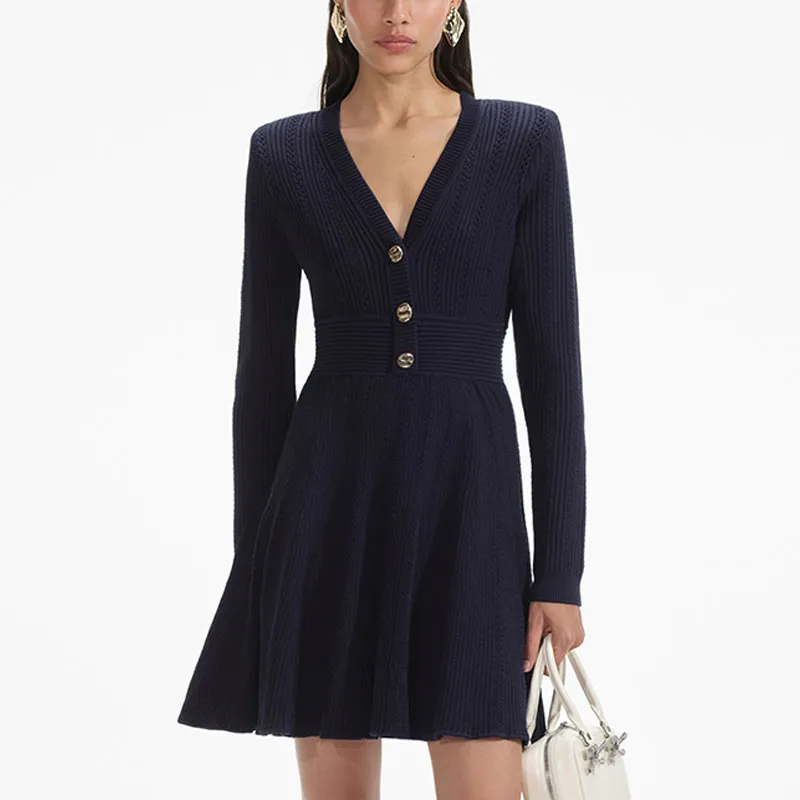Self portrait Long Sleeved Dresses Women's Navy Blue-1