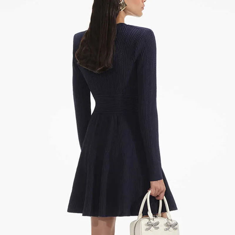 Self portrait Long Sleeved Dresses Women's Navy Blue-2